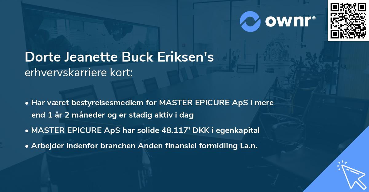 Dorte Jeanette Buck Eriksen's erhvervskarriere kort