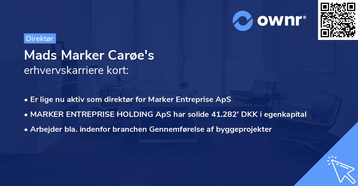 Mads Marker Carøe's erhvervskarriere kort