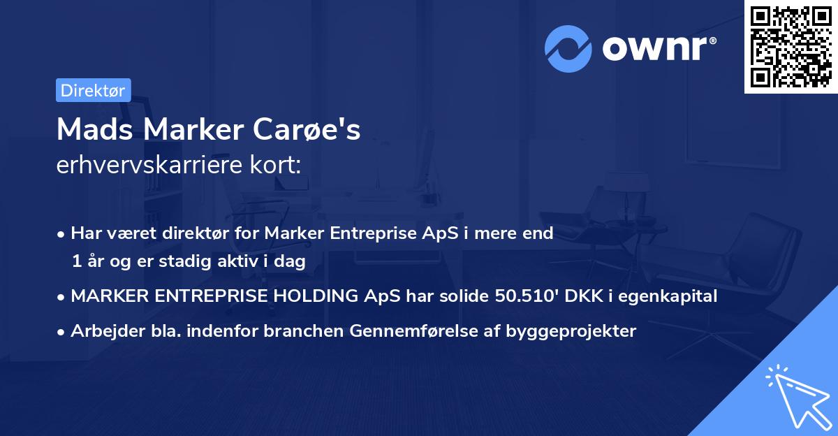 Mads Marker Carøe's erhvervskarriere kort