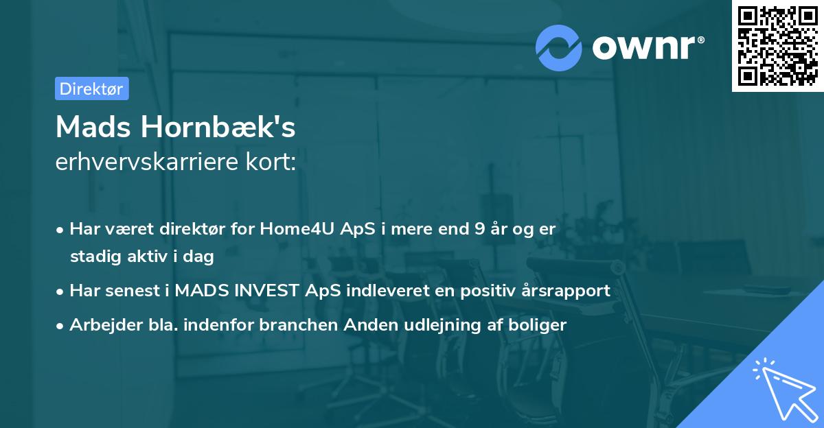 Mads Hornbæk's erhvervskarriere kort