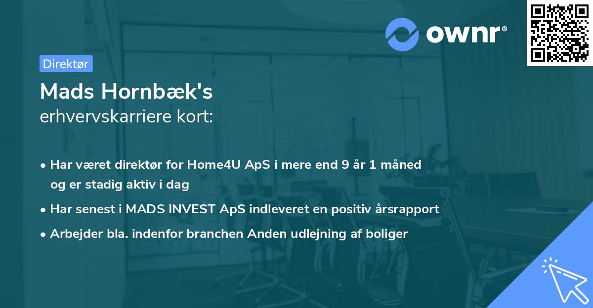 Mads Hornbæk's erhvervskarriere kort