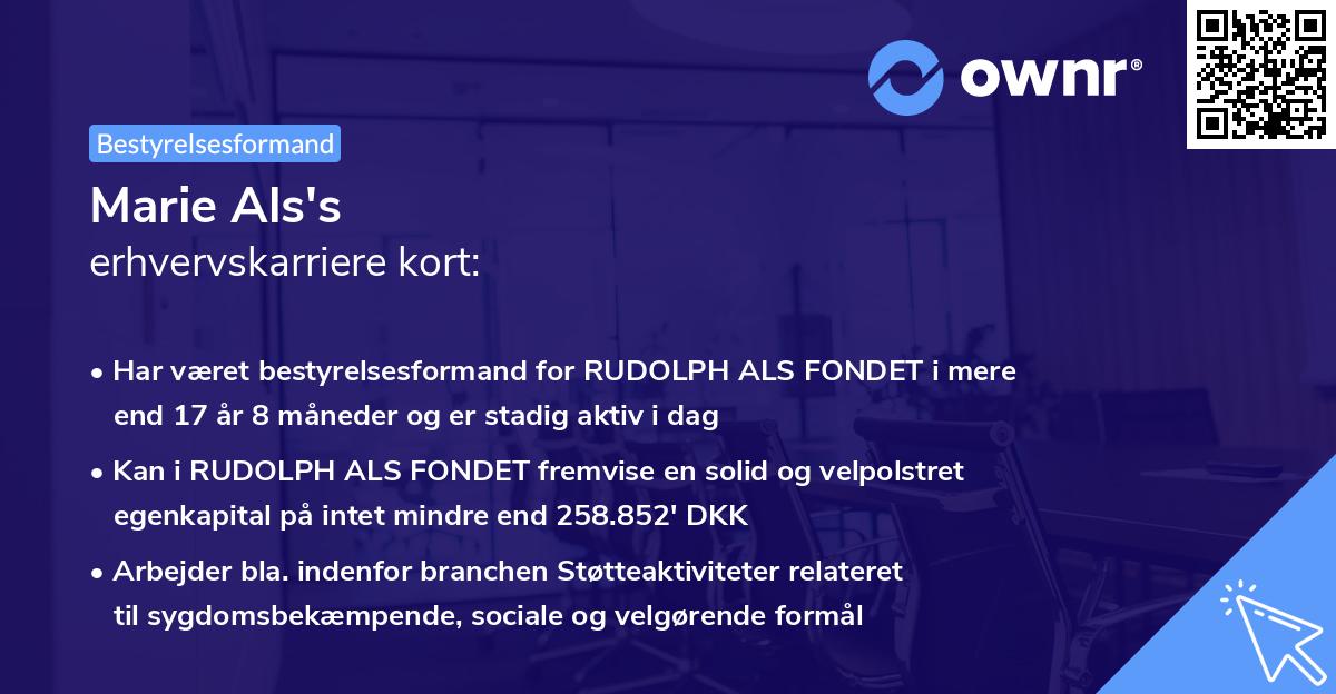 Marie Als's erhvervskarriere kort