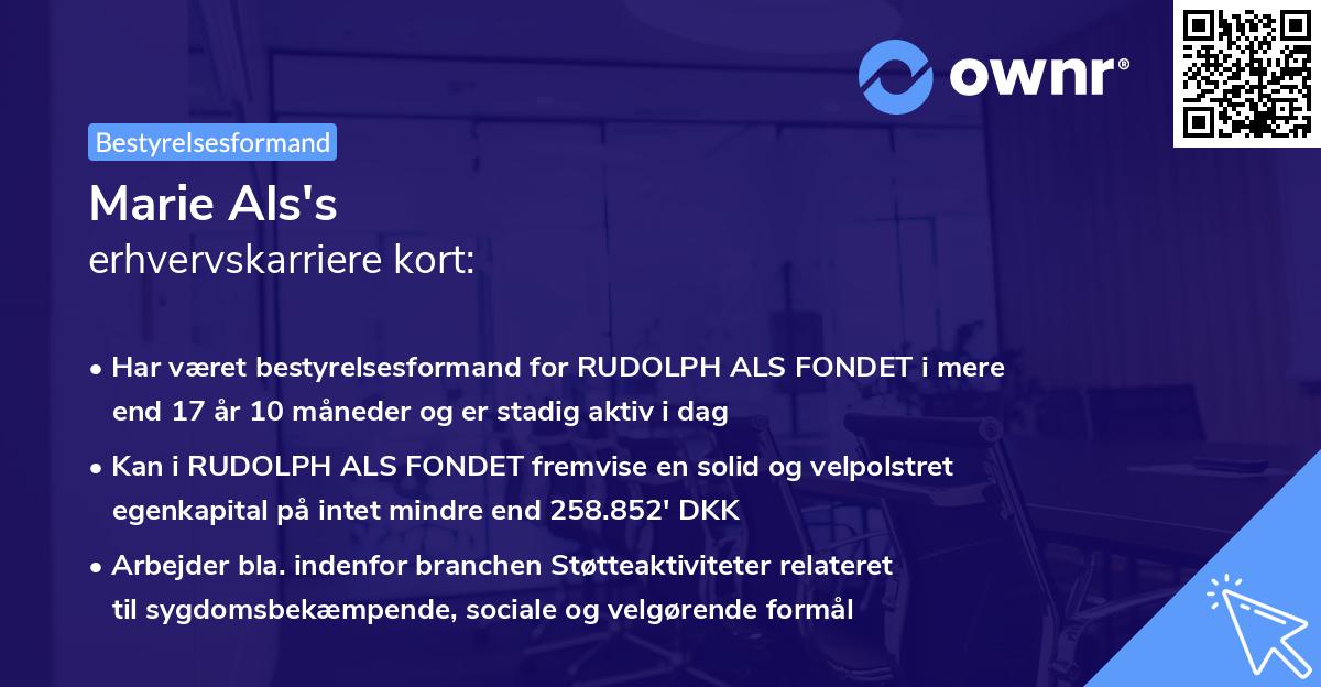 Marie Als's erhvervskarriere kort