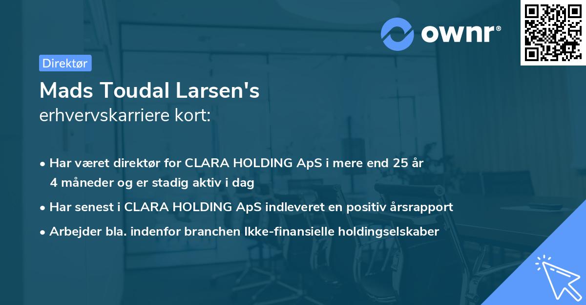 Mads Toudal Larsen's erhvervskarriere kort
