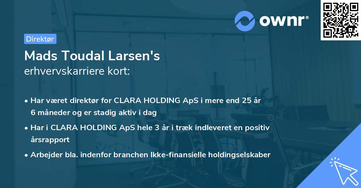 Mads Toudal Larsen's erhvervskarriere kort