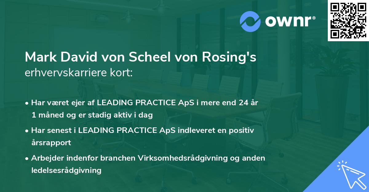 Mark David von Scheel von Rosing's erhvervskarriere kort