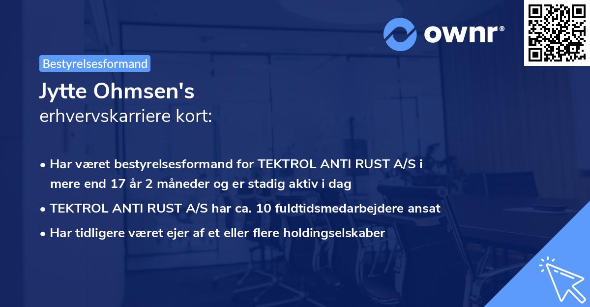 Jytte Ohmsen's erhvervskarriere kort