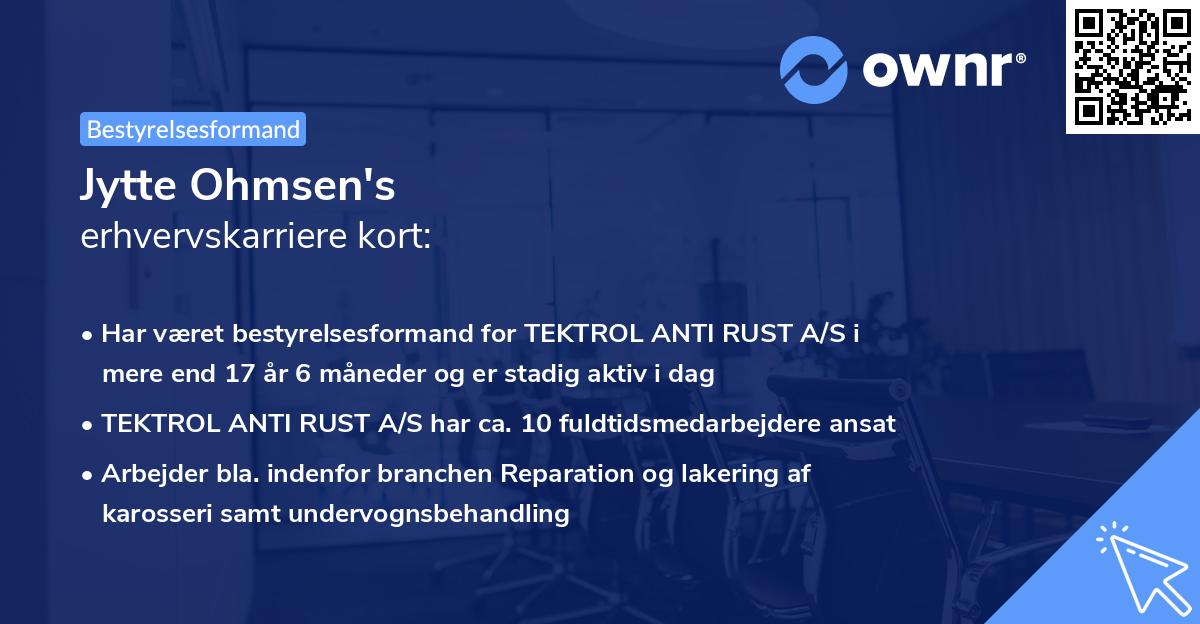 Jytte Ohmsen's erhvervskarriere kort