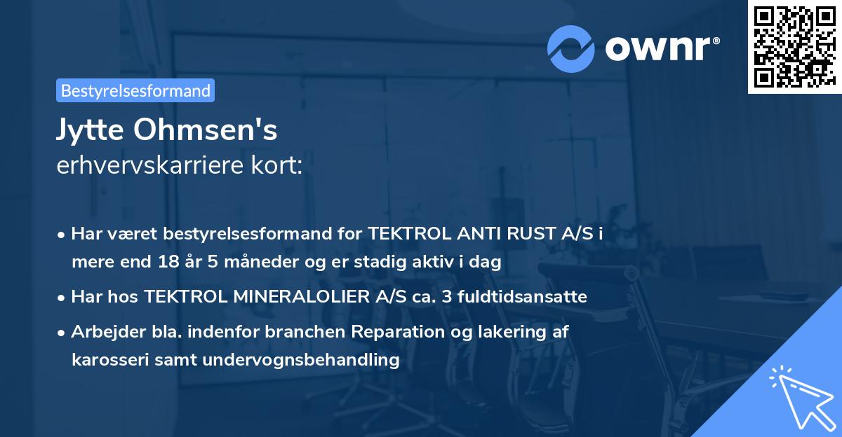 Jytte Ohmsen's erhvervskarriere kort