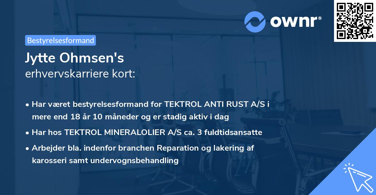 Jytte Ohmsen's erhvervskarriere kort