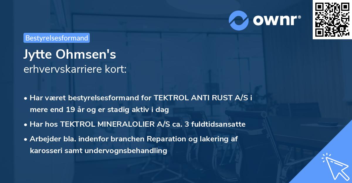Jytte Ohmsen's erhvervskarriere kort