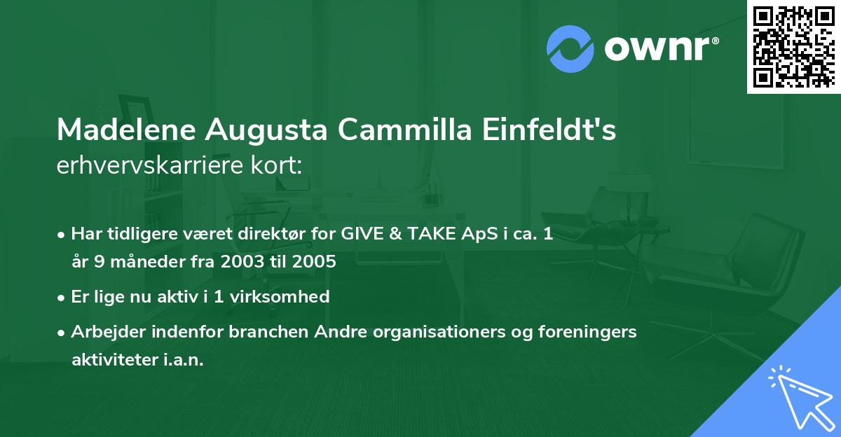 Madelene Augusta Cammilla Einfeldt's erhvervskarriere kort