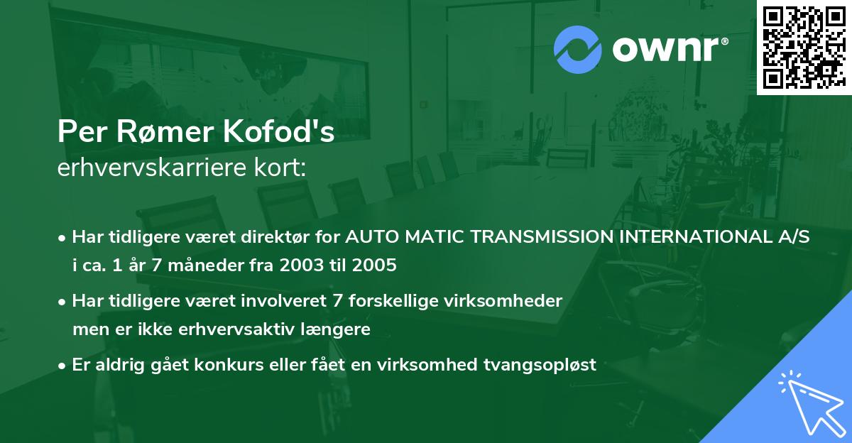 Per Rømer Kofod's erhvervskarriere kort