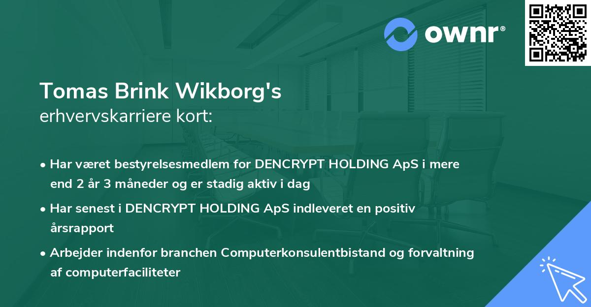 Tomas Brink Wikborg's erhvervskarriere kort