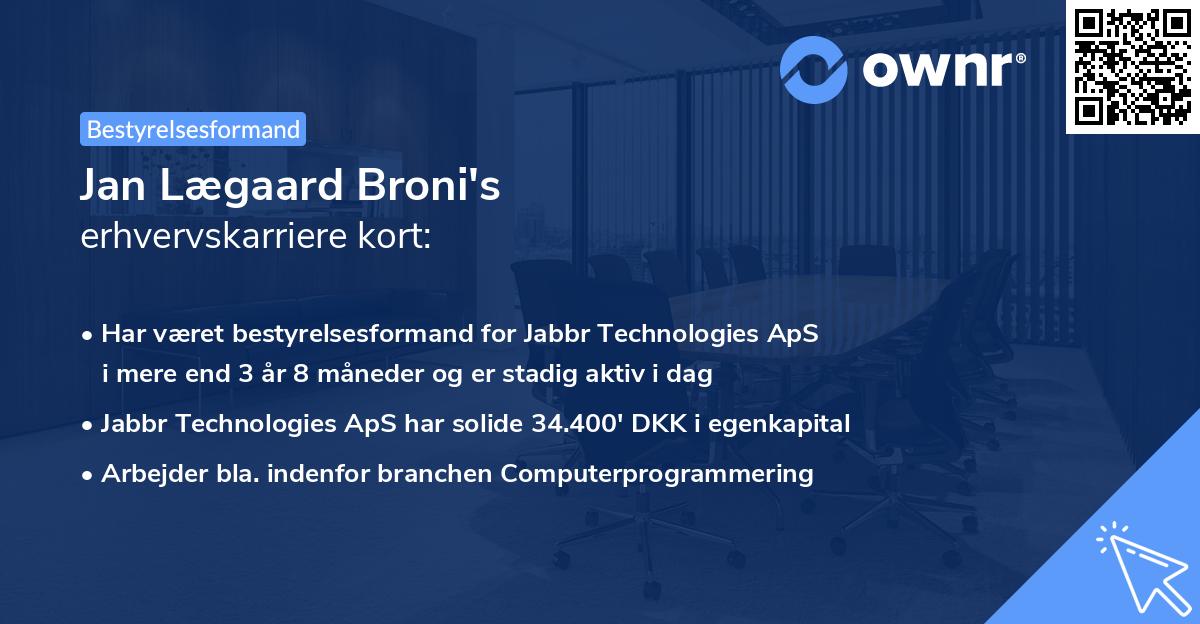 Jan Lægaard Broni's erhvervskarriere kort