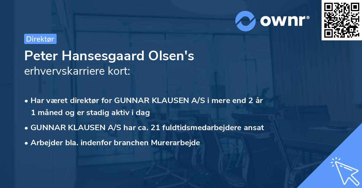 Peter Hansesgaard Olsen's erhvervskarriere kort