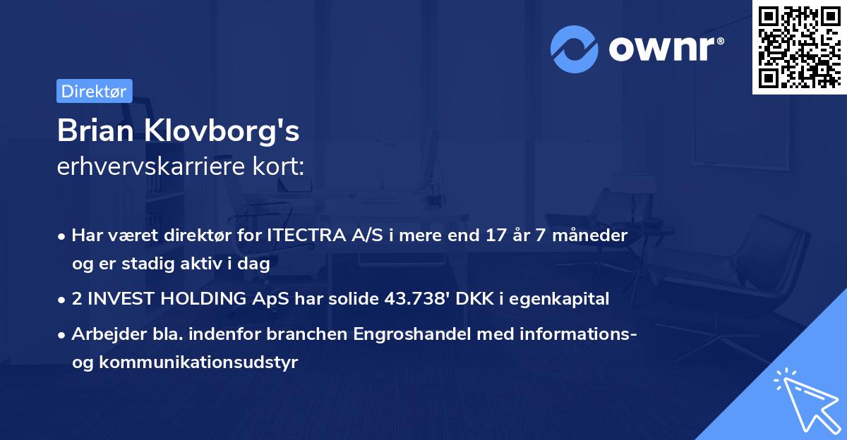 Brian Klovborg's erhvervskarriere kort
