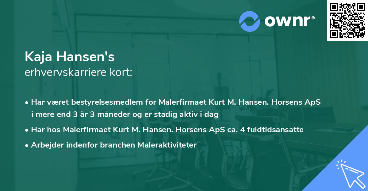 Kaja Hansen's erhvervskarriere kort