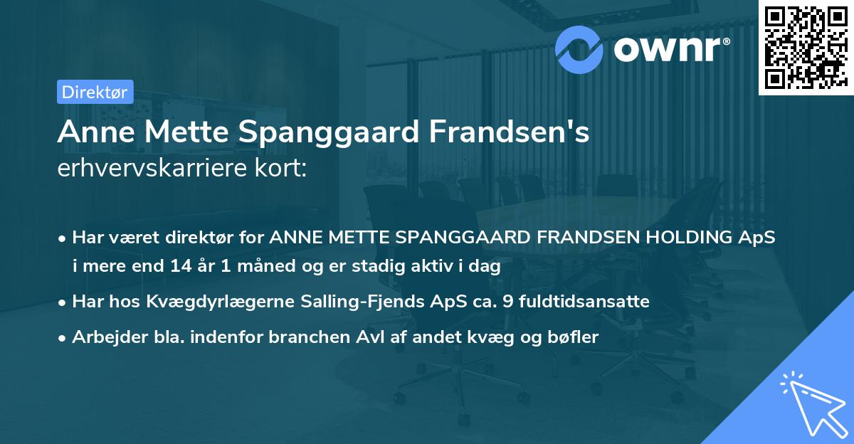 Anne Mette Spanggaard Frandsen's erhvervskarriere kort