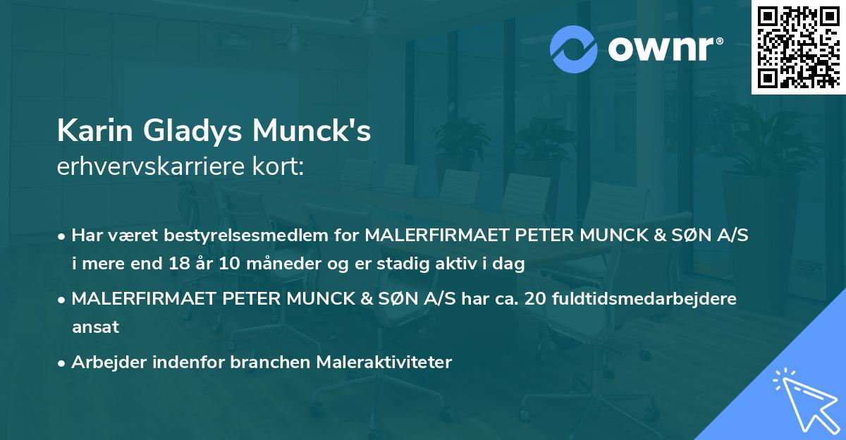 Karin Gladys Munck's erhvervskarriere kort