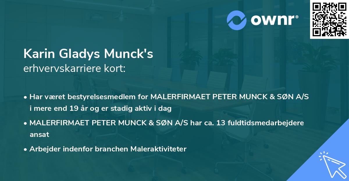 Karin Gladys Munck's erhvervskarriere kort