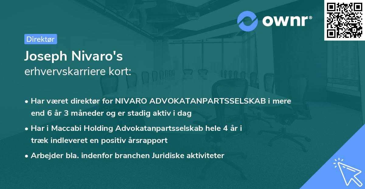 Joseph Nivaro's erhvervskarriere kort
