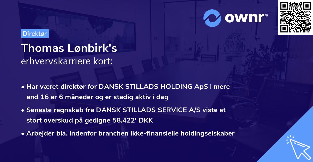 Thomas Lønbirk's erhvervskarriere kort