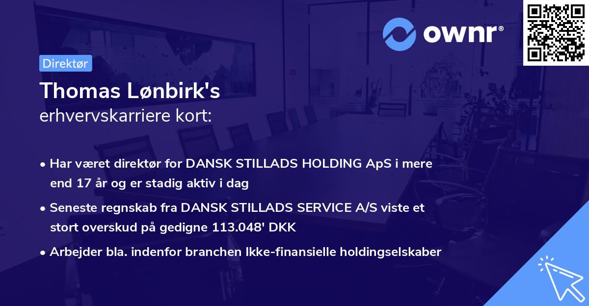 Thomas Lønbirk's erhvervskarriere kort