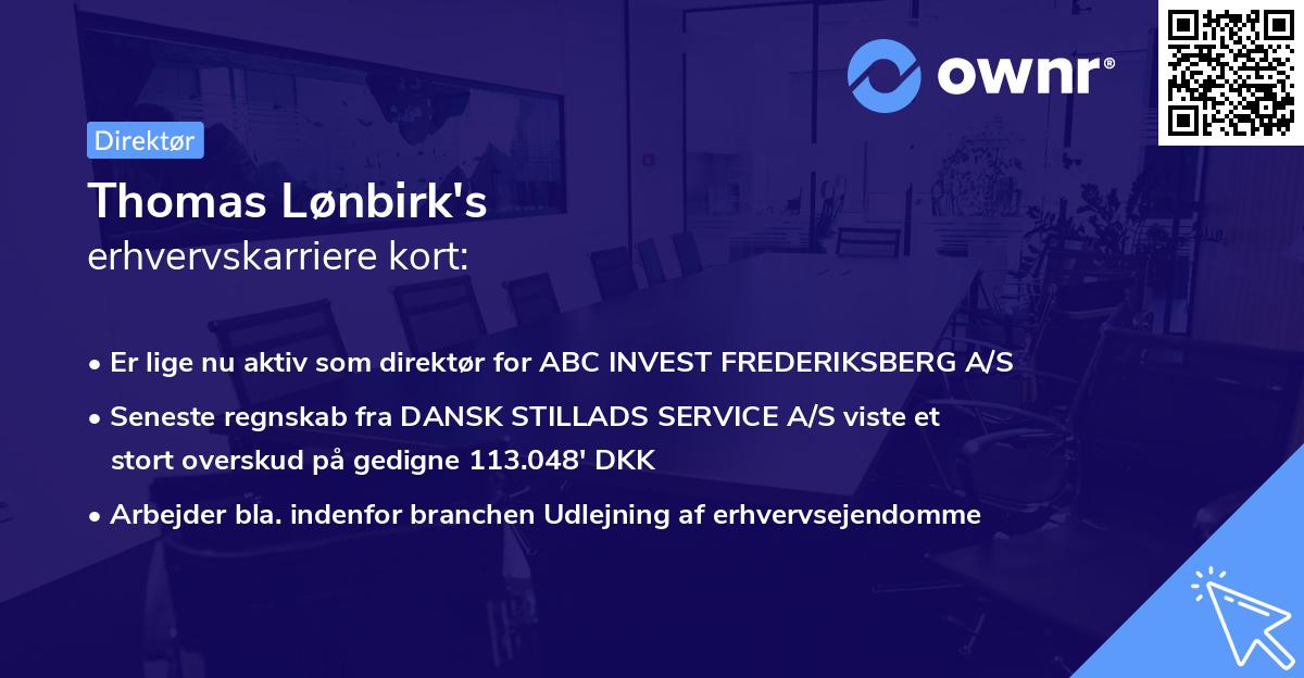 Thomas Lønbirk's erhvervskarriere kort