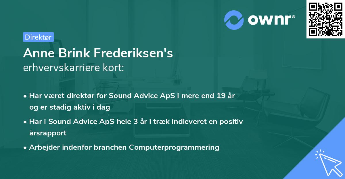 Anne Brink Frederiksen's erhvervskarriere kort