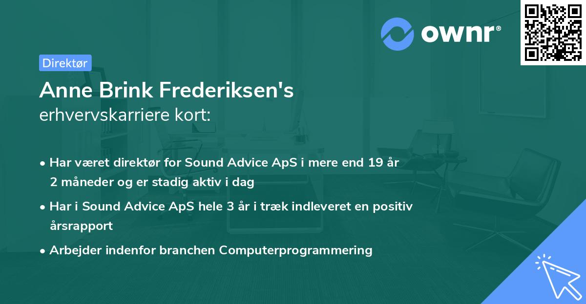 Anne Brink Frederiksen's erhvervskarriere kort