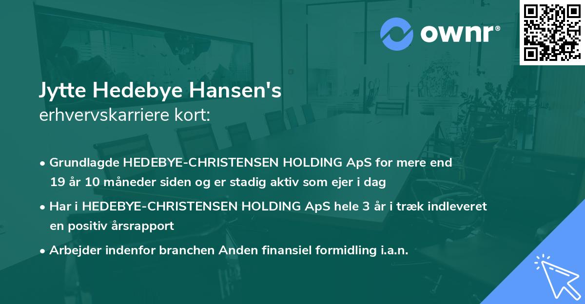 Jytte Hedebye Hansen's erhvervskarriere kort