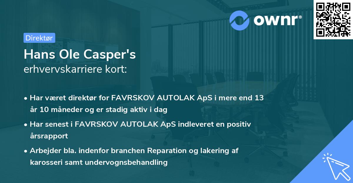 Hans Ole Casper's erhvervskarriere kort