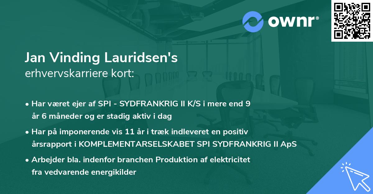 Jan Vinding Lauridsen's erhvervskarriere kort