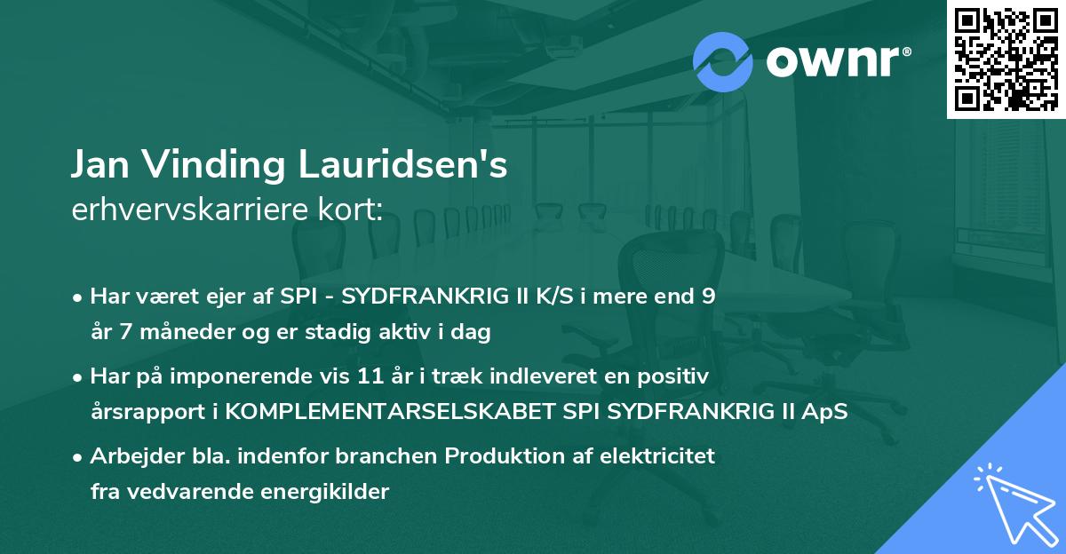 Jan Vinding Lauridsen's erhvervskarriere kort