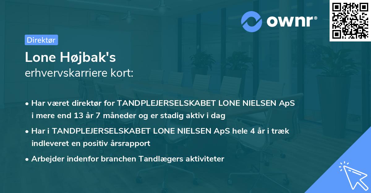 Lone Højbak's erhvervskarriere kort