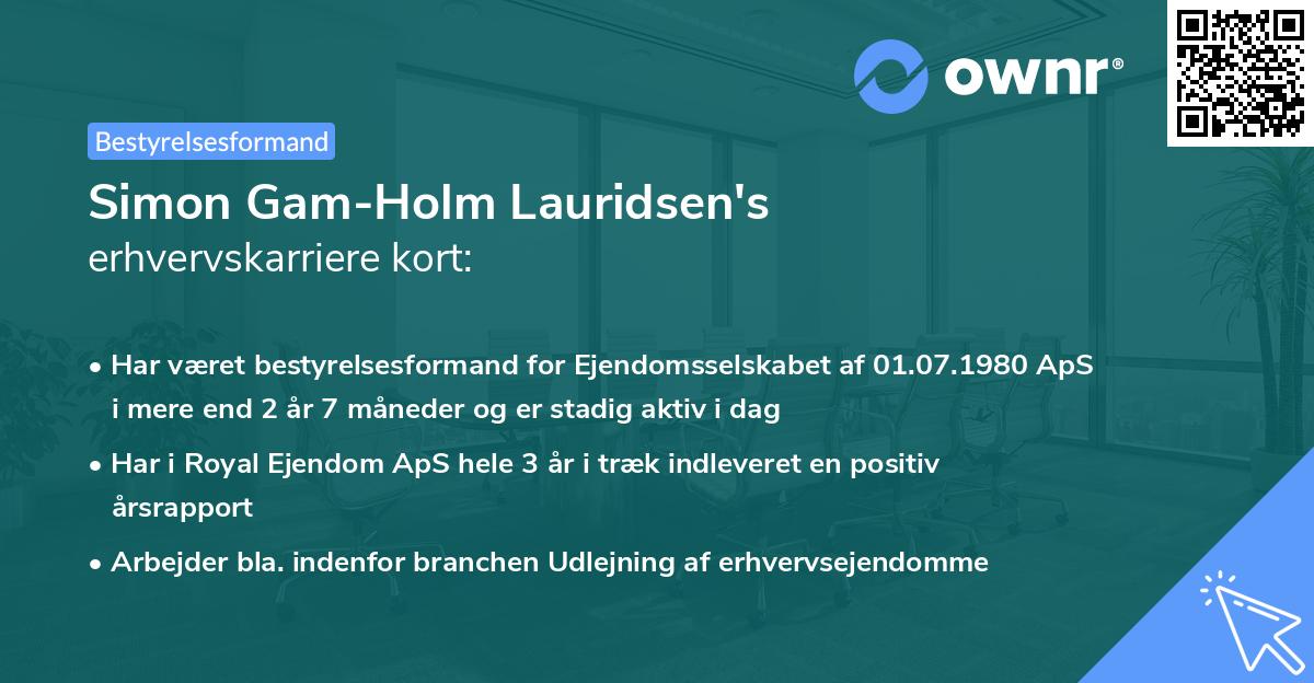 Simon Gam-Holm Lauridsen's erhvervskarriere kort