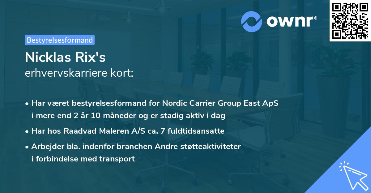 Nicklas Rix's erhvervskarriere kort