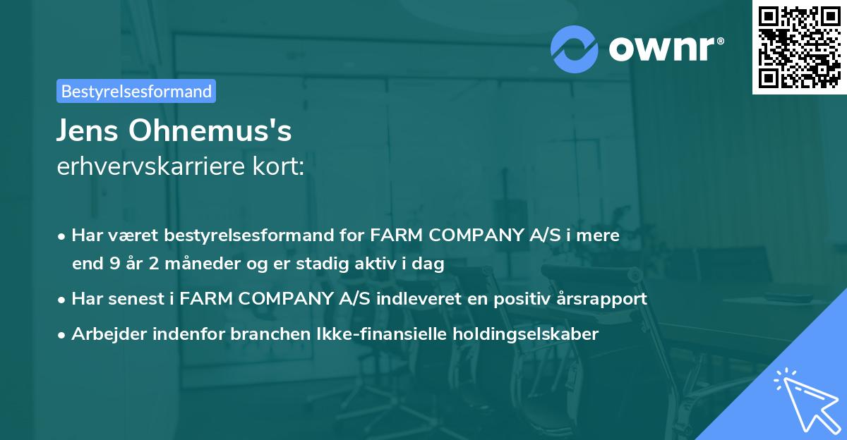 Jens Ohnemus's erhvervskarriere kort