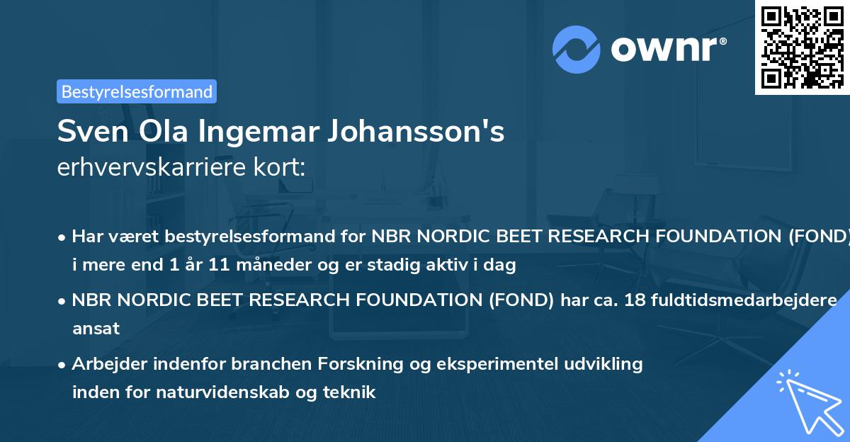Sven Ola Ingemar Johansson's erhvervskarriere kort