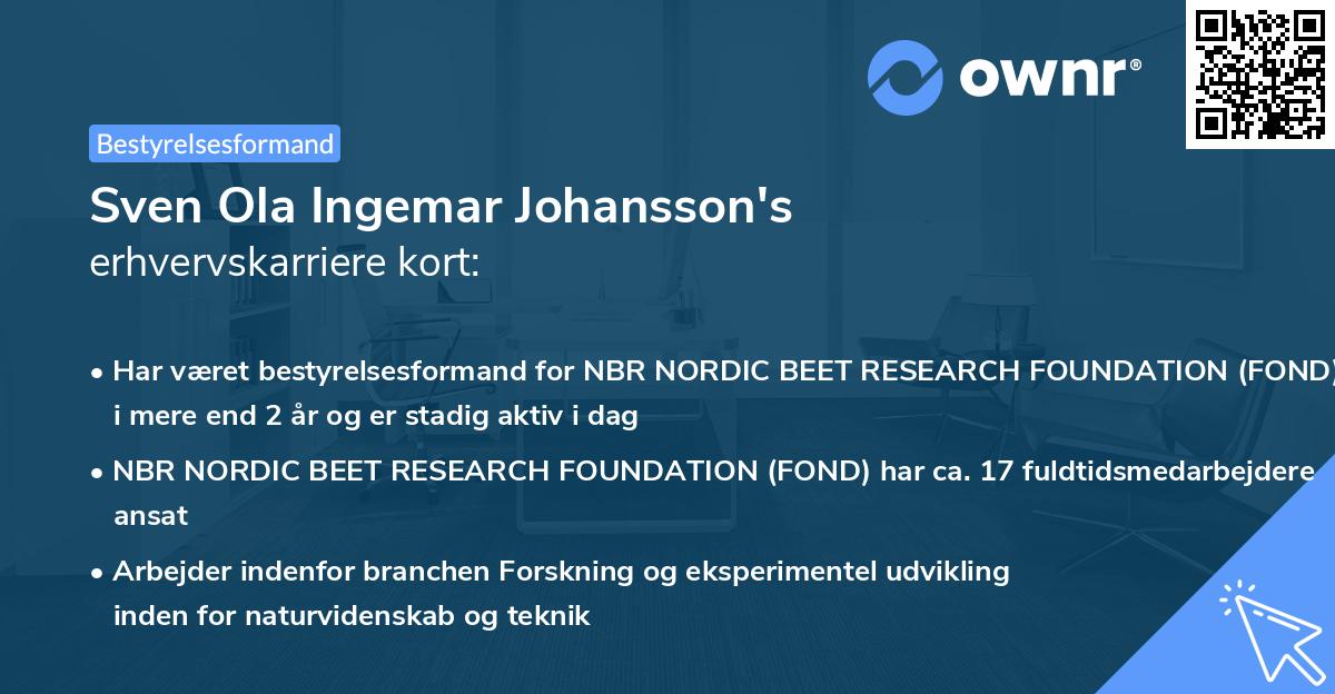 Sven Ola Ingemar Johansson's erhvervskarriere kort