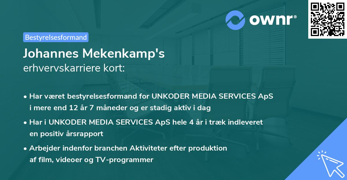 Johannes Mekenkamp's erhvervskarriere kort