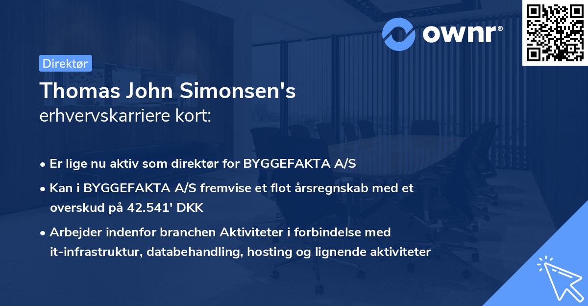 Thomas John Simonsen's erhvervskarriere kort