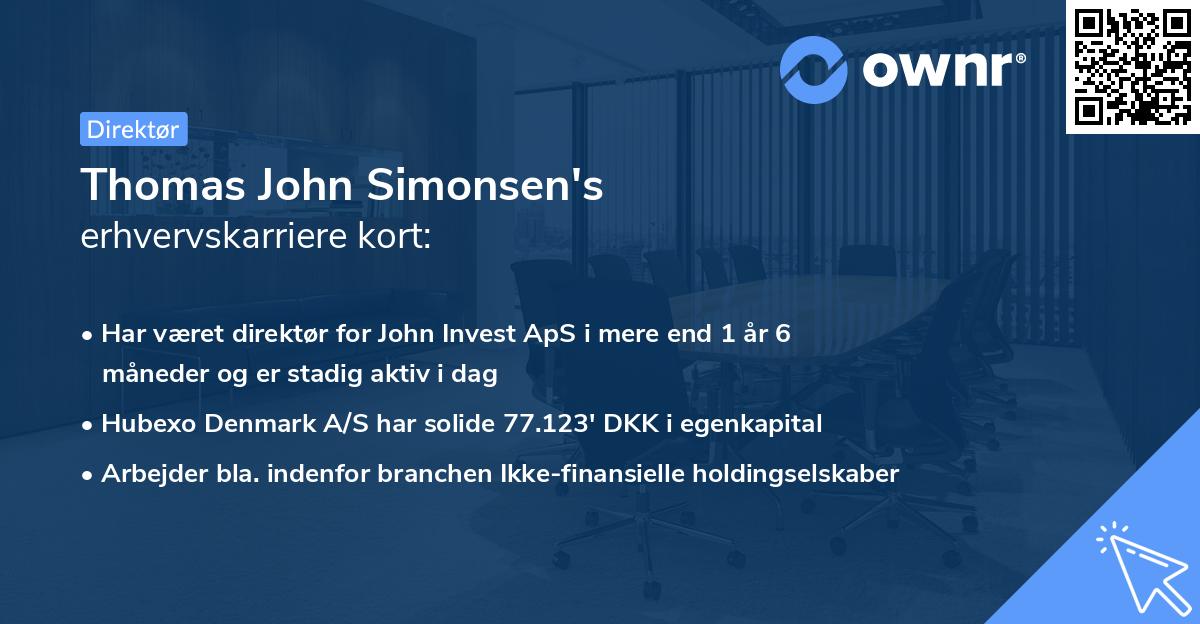 Thomas John Simonsen's erhvervskarriere kort