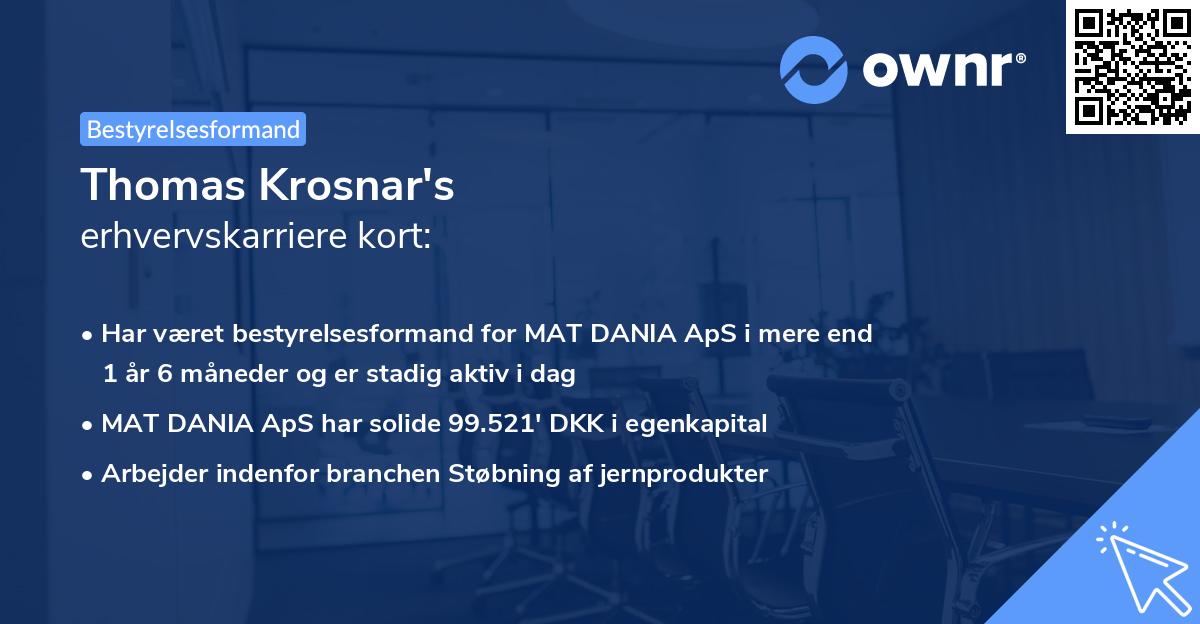 Thomas Krosnar's erhvervskarriere kort