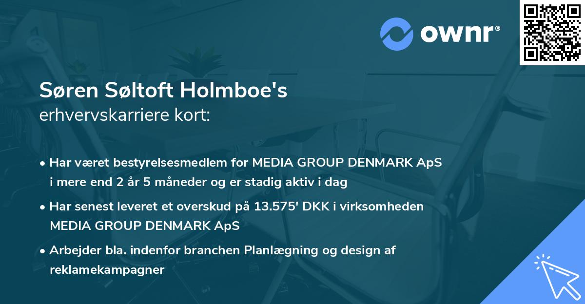 Søren Søltoft Holmboe's erhvervskarriere kort