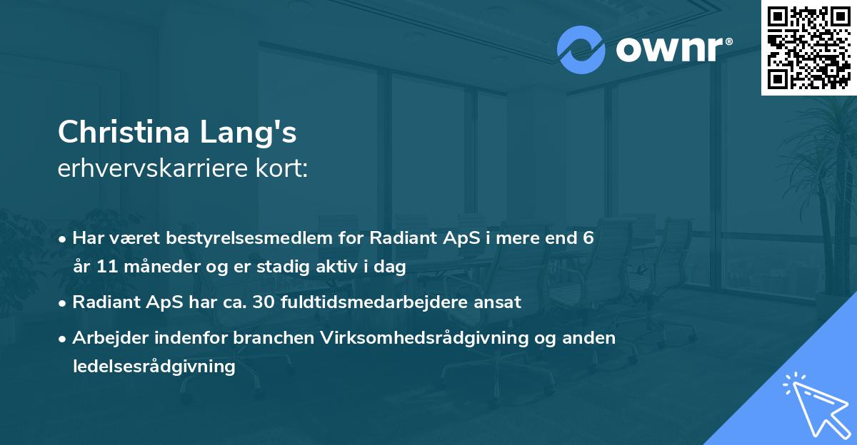 Christina Lang's erhvervskarriere kort