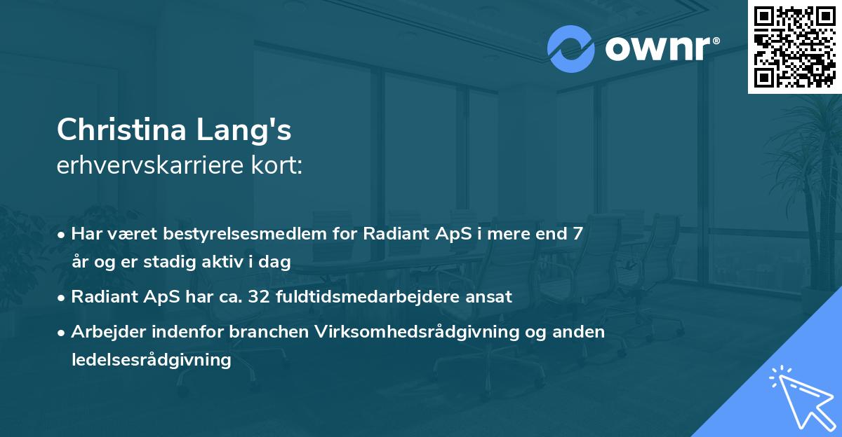Christina Lang's erhvervskarriere kort