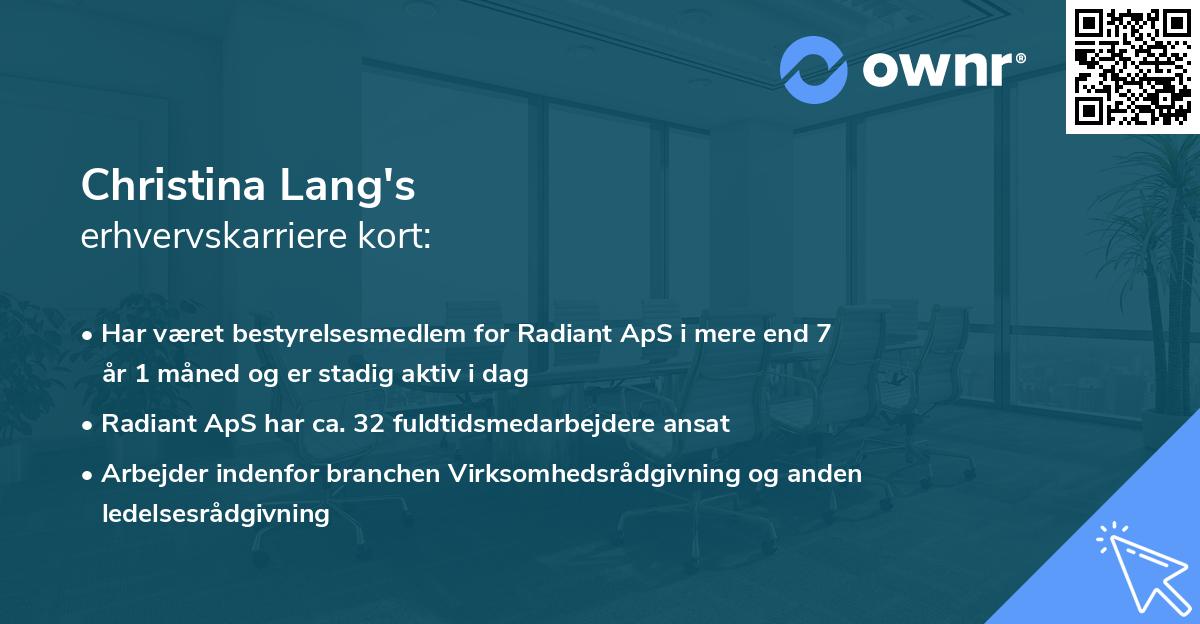 Christina Lang's erhvervskarriere kort