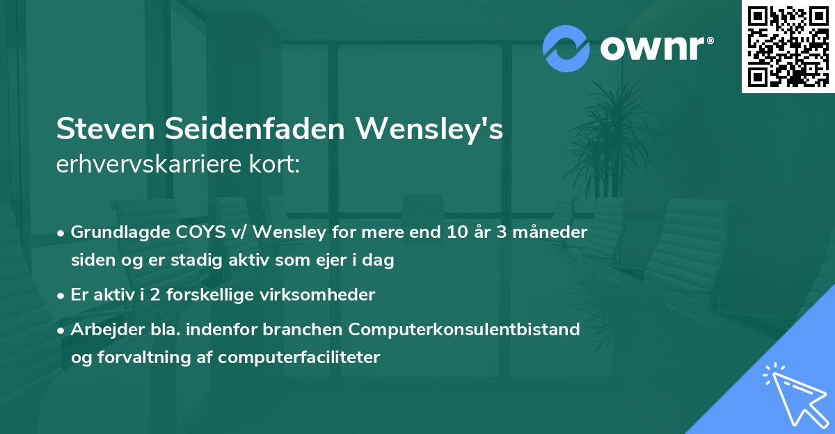Steven Seidenfaden Wensley's erhvervskarriere kort